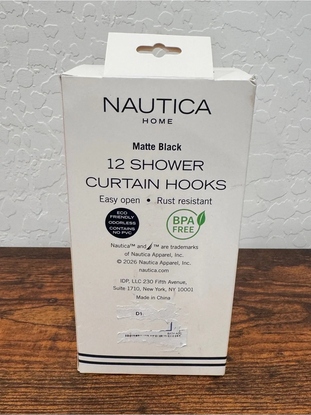 New Nautica Matte Black Shower Curtain Hooks Set Easy Open Rust Resistant Modern